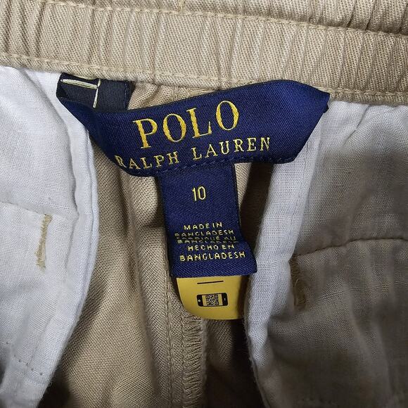 Polo Ralph Lauren Shorts Boys 10 Khaki Chino Tan Elastic Waist Drawstring Preppy - Picture 4 of 7